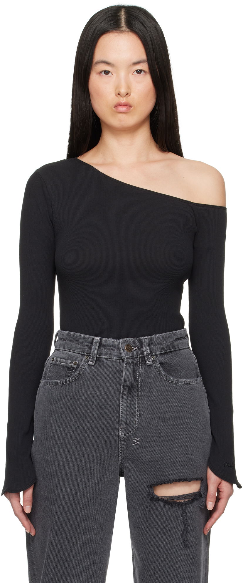 Sweater Ksubi Ksubi Blessings One Shoulder Ribbed Top Sort | WSP25FT011