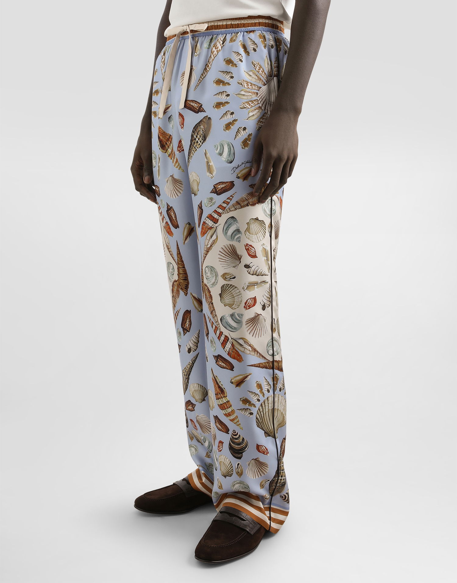Bukser Dolce & Gabbana Dolce & Gabbana Silk Twill Shell-Print Trousers Blå | GVRMATHI1ZBHC5PK, 1