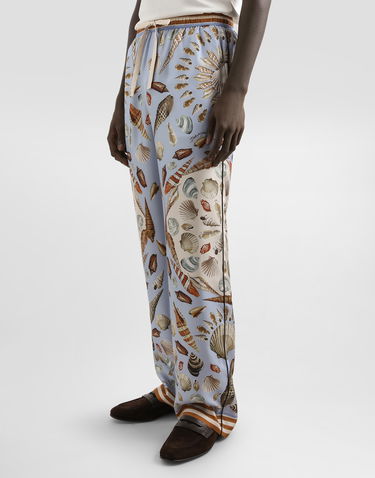 Bukser Dolce & Gabbana Dolce & Gabbana Silk Twill Shell-Print Trousers Blå | GVRMATHI1ZBHC5PK, 1