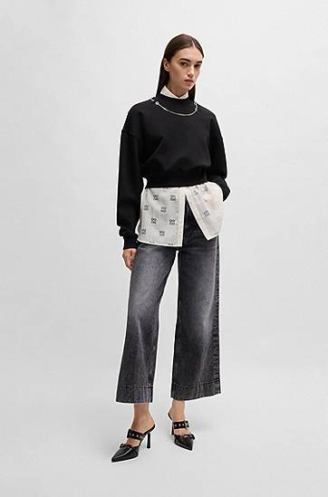 Jeans BOSS Wide-Leg Rigid Denim Jeans Sort | 50530309, 1
