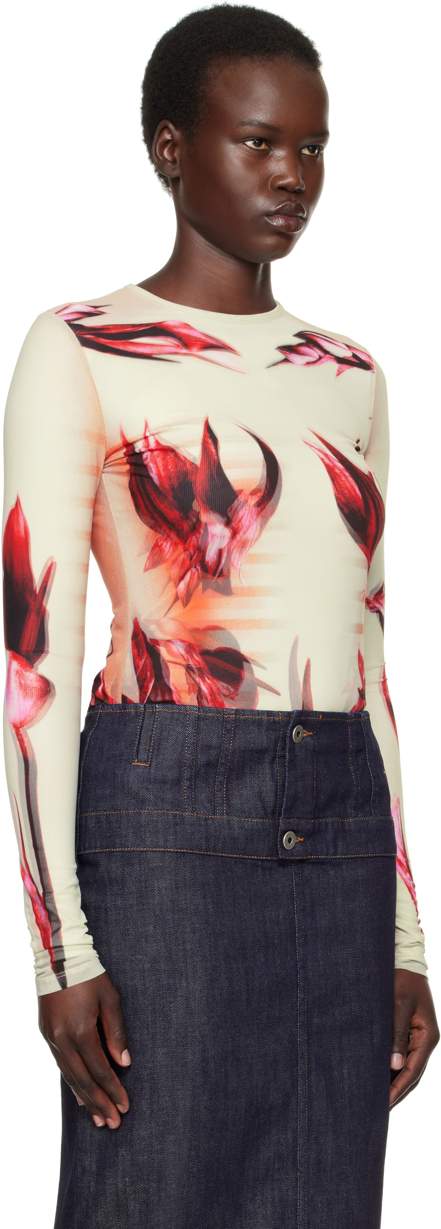 T-shirt Jean Paul Gaultier Jean Paul Gaultier 'The Flower Body Morphing Marinière' Long Sleeve T-Shirt Beige | 25/33-F-TO264-T581-422030, 1