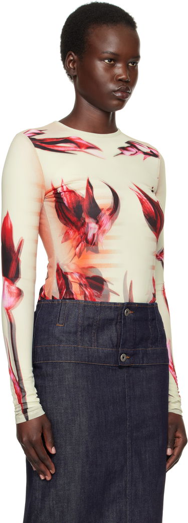 T-shirt Jean Paul Gaultier Jean Paul Gaultier 'The Flower Body Morphing Marinière' Long Sleeve T-Shirt Beige | 25/33-F-TO264-T581-422030, 1
