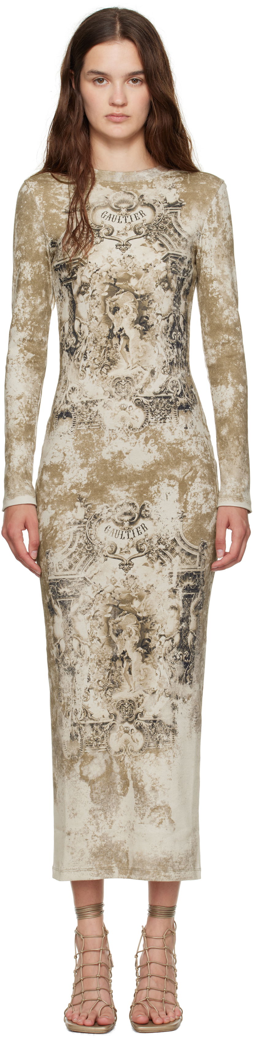 Kjole Jean Paul Gaultier Jean Paul Gaultier 'The Médaillon' Cotton Maxi Dress Beige | 25/03-W-DR018-J013P-6965