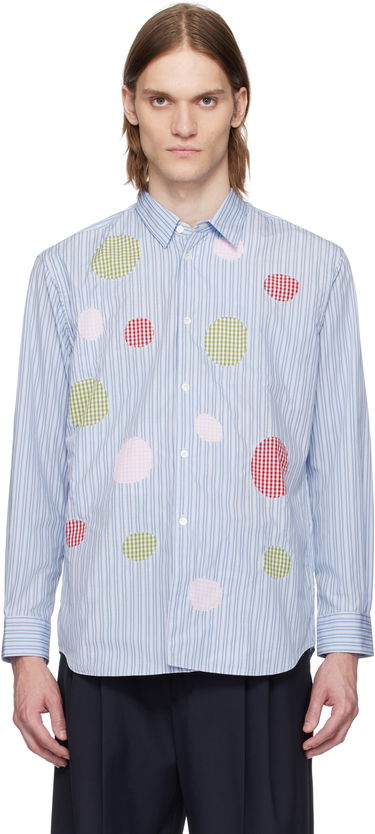 Skjorte Comme des Garçons Comme des Garçons Yarn Dyed Stripe Poplin & Check Shirt Blå | FO-B014-051, 0
