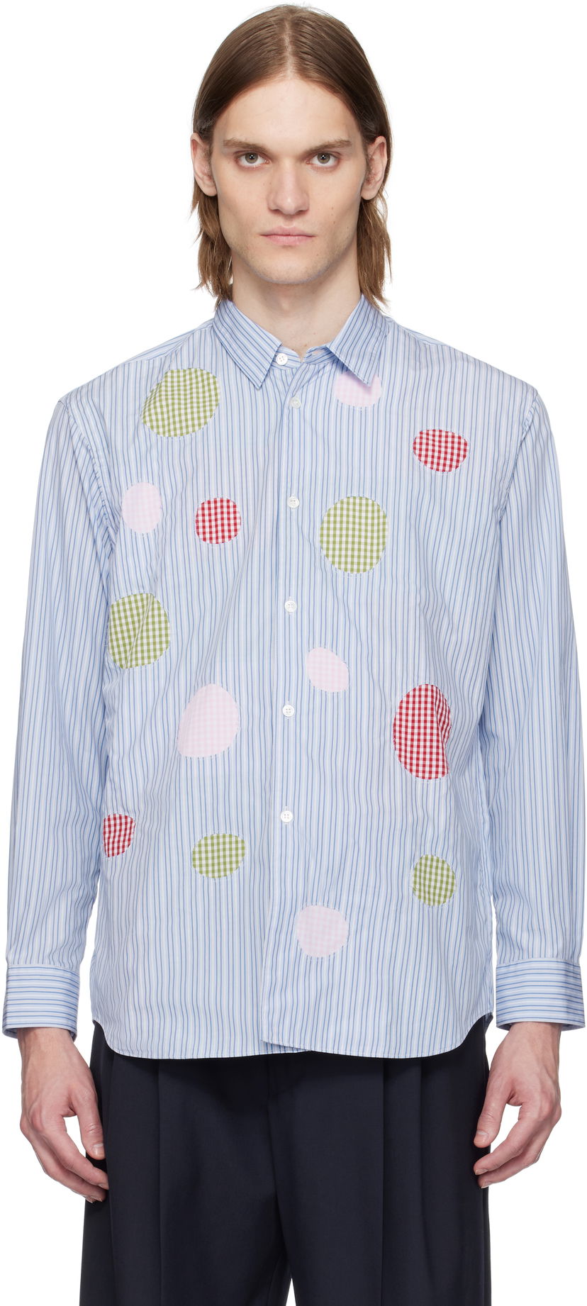Skjorte Comme des Garçons Comme des Garçons Yarn Dyed Stripe Poplin & Check Shirt Blå | FO-B014-051