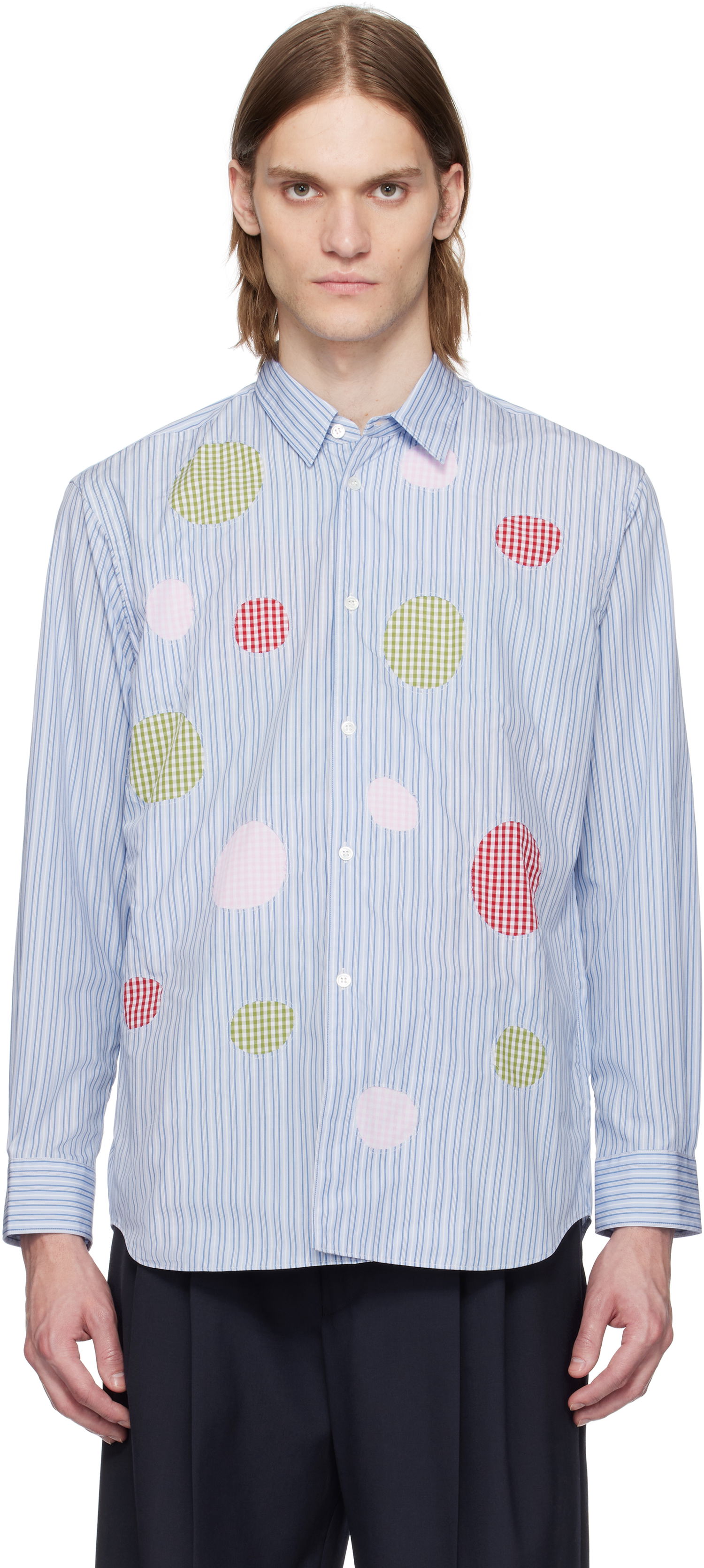 Skjorte Comme des Garçons Comme des Garçons Yarn Dyed Stripe Poplin & Check Shirt Blå | FO-B014-051, 0
