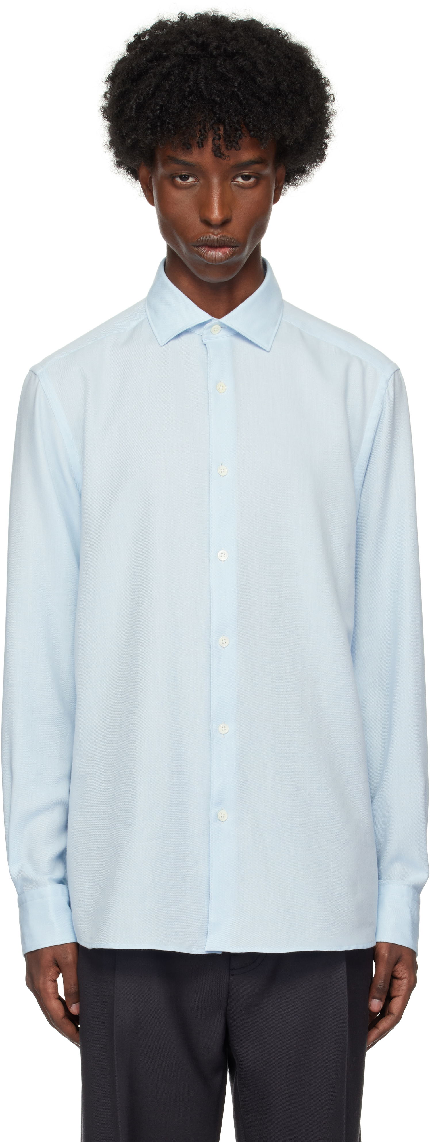 Skjorte ZEGNA Long Sleeve Cashco Shirt Blå | UEX44A8-SRF5, 0