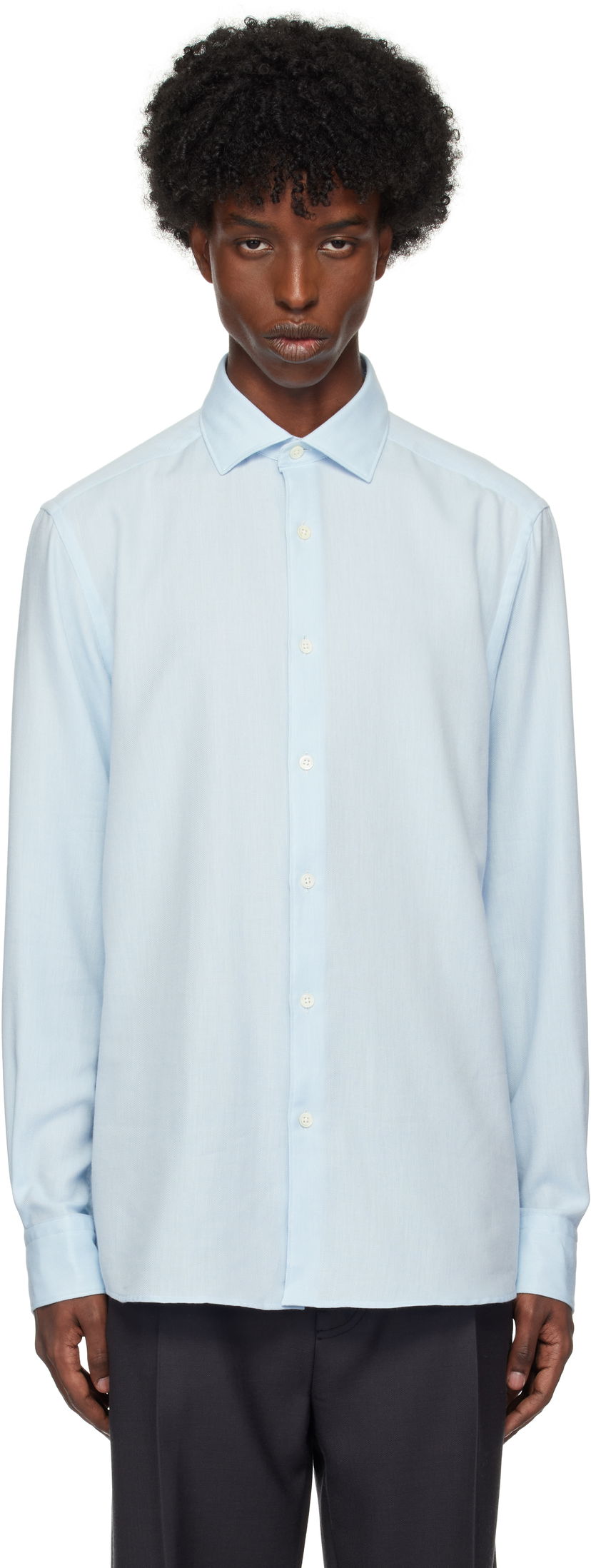 Skjorte ZEGNA Long Sleeve Cashco Shirt Blå | UEX44A8-SRF5