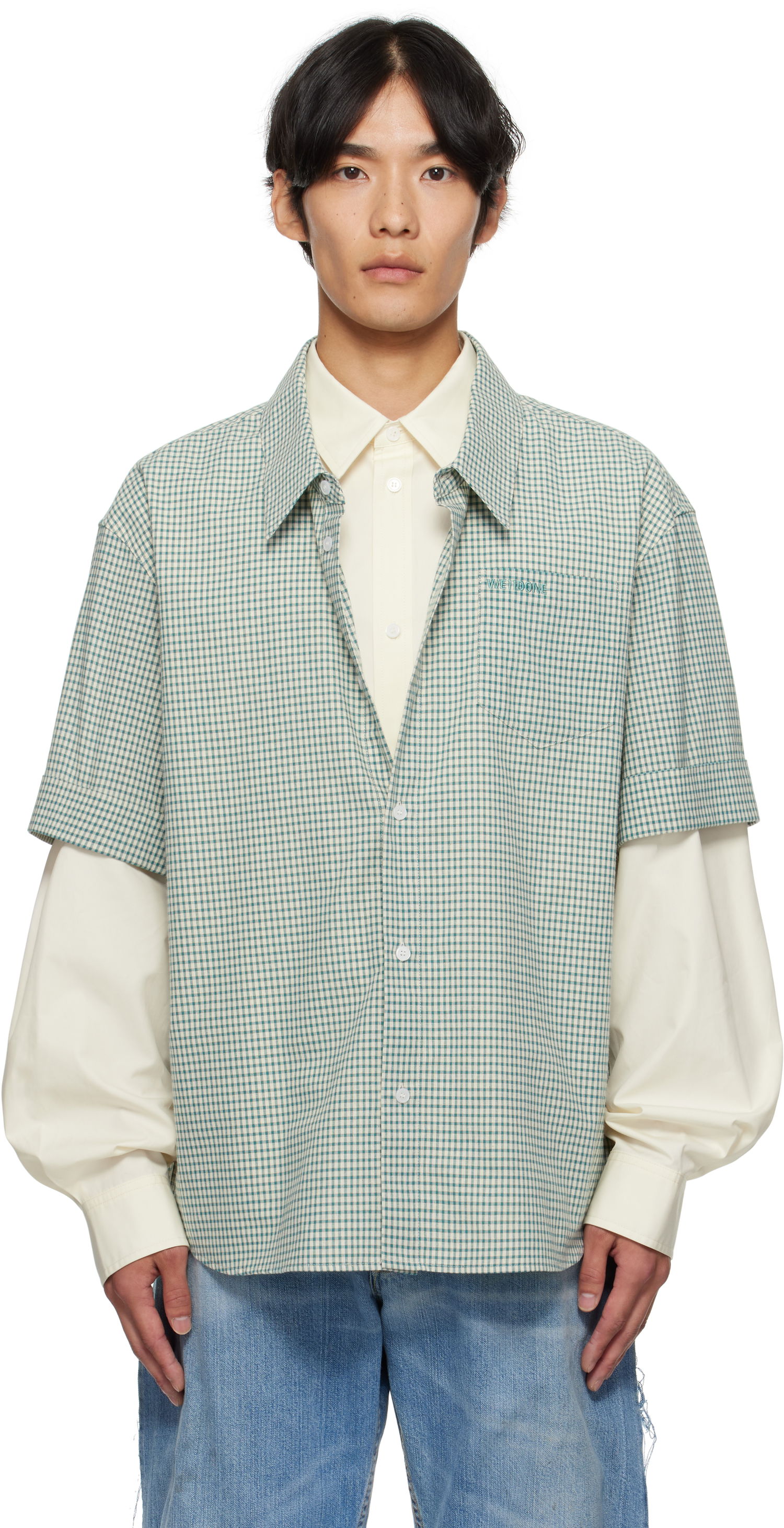 Skjorte We11done We11done Detachable Sleeves Shirt Grøn | WD-SH2-25-181-M-BG, 0