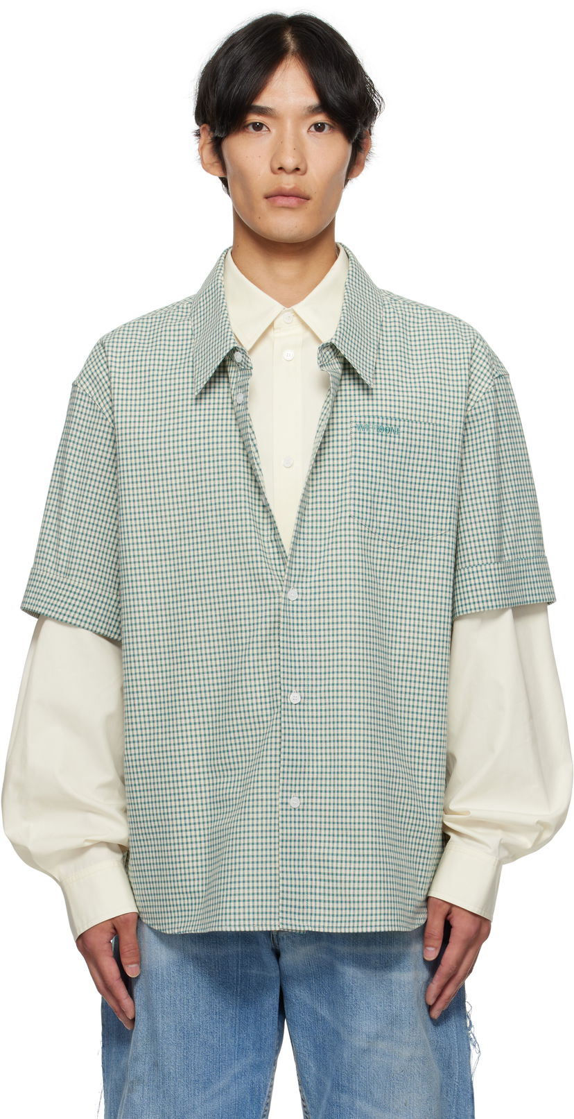 Skjorte We11done We11done Detachable Sleeves Shirt Grøn | WD-SH2-25-181-M-BG