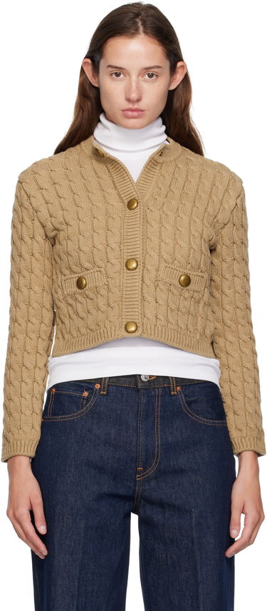 Sweater Moncler Moncler Cotton Blend Knit Cropped Cardigan Beige | 0939B00004M7105, 0