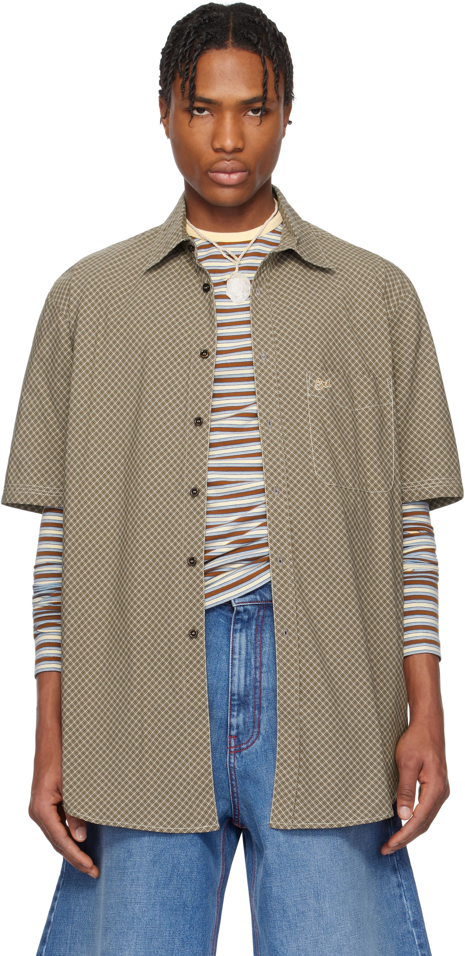 Skjorte ERL ERL Mini Plaid Short Sleeve Shirt Grøn | ERL10B011, 0
