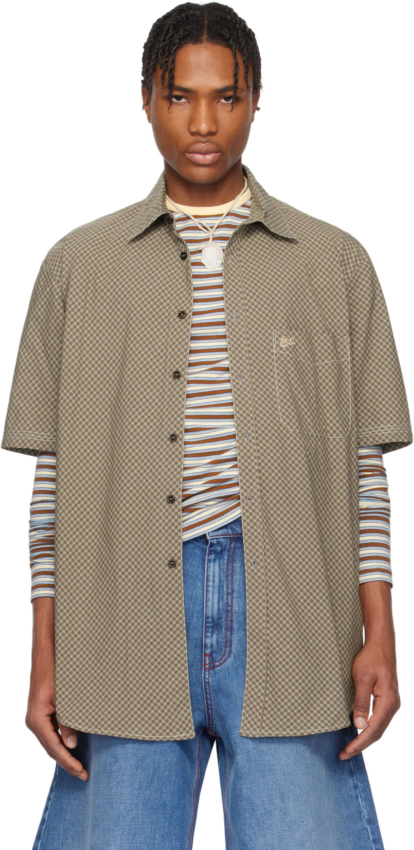 Skjorte ERL ERL Mini Plaid Short Sleeve Shirt Grøn | ERL10B011