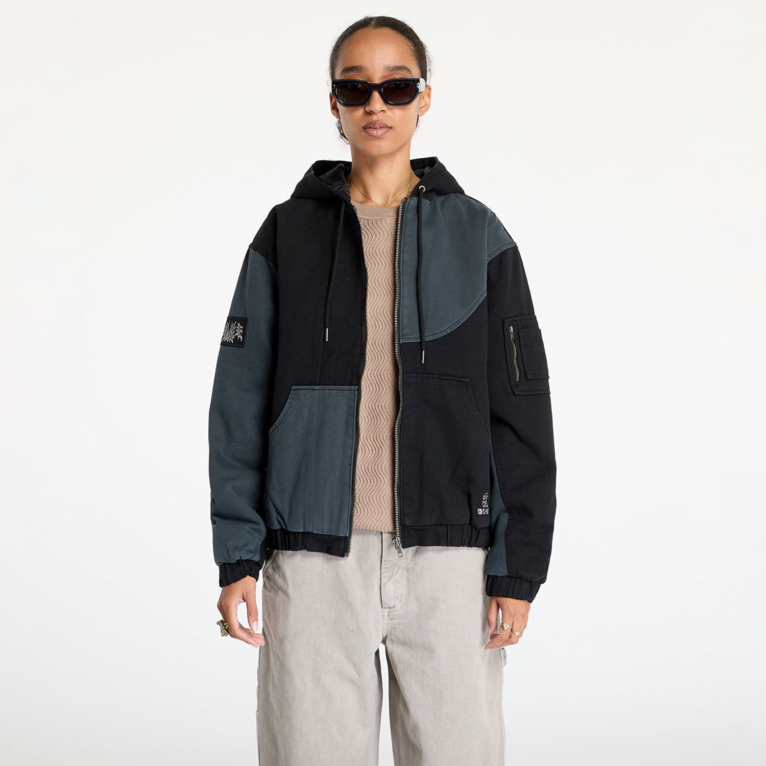 Bomberjakke Dime Denim Panel Hooded Bomber Jacket Sort | DIMEFA244CHA, 1