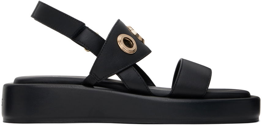 Tilbehør BOSS BOSS Leather Eyelet Platform Sandals Sort | 50513299-1, 0