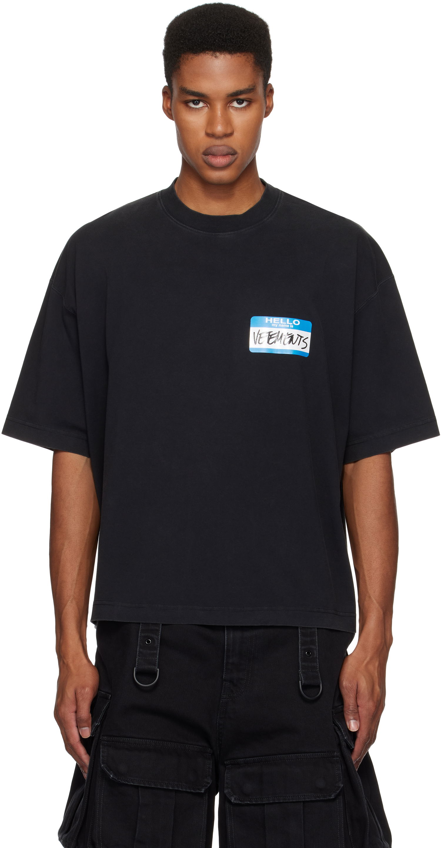 T-shirt VETEMENTS My Name Sticker Cropped Boxy T-Shirt Sort | UA66TR710B, 0