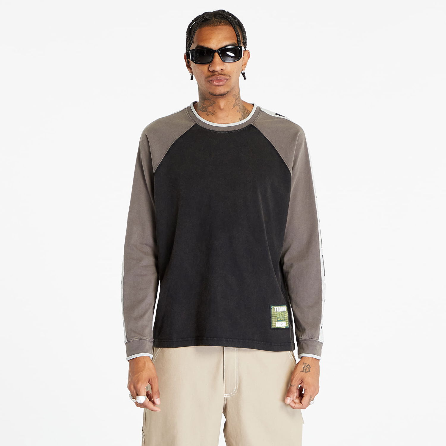 T-shirt Pleasures Techno Raglan Long Sleeve Black Sort | P23F015 BLACK, 0