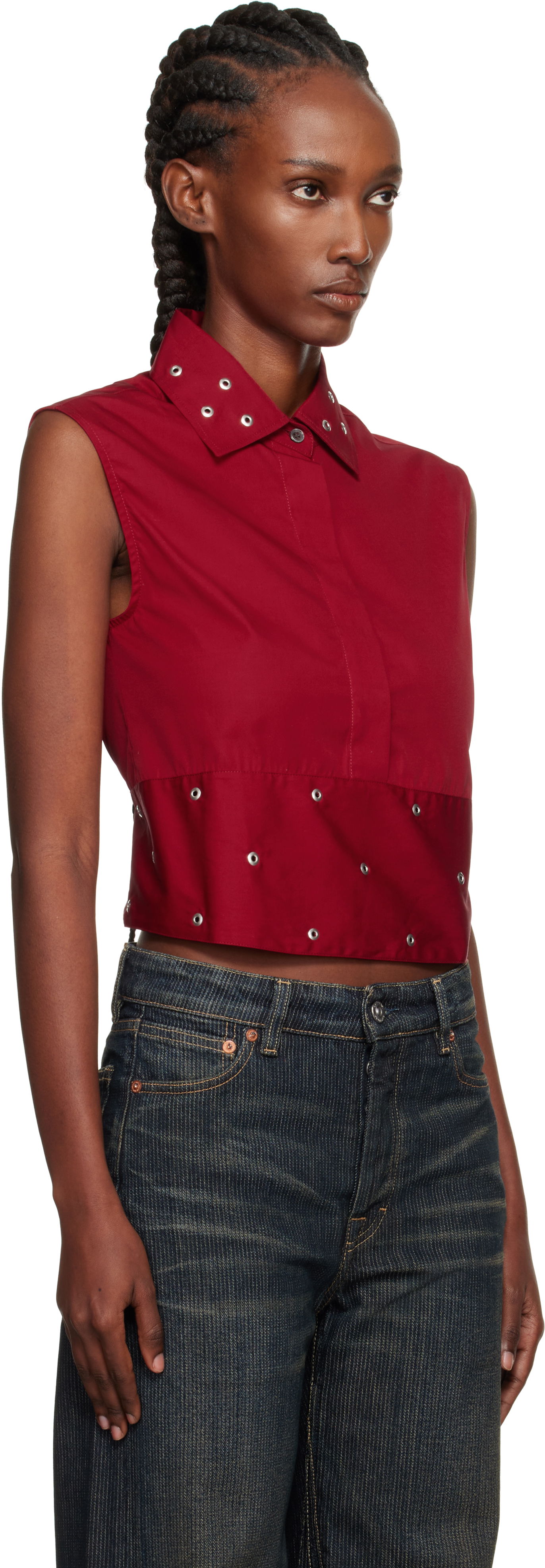 Crop top OUR LEGACY Sleeveless Collared Eyelet Crop Girdle Top Rød | W4252GLR, 1