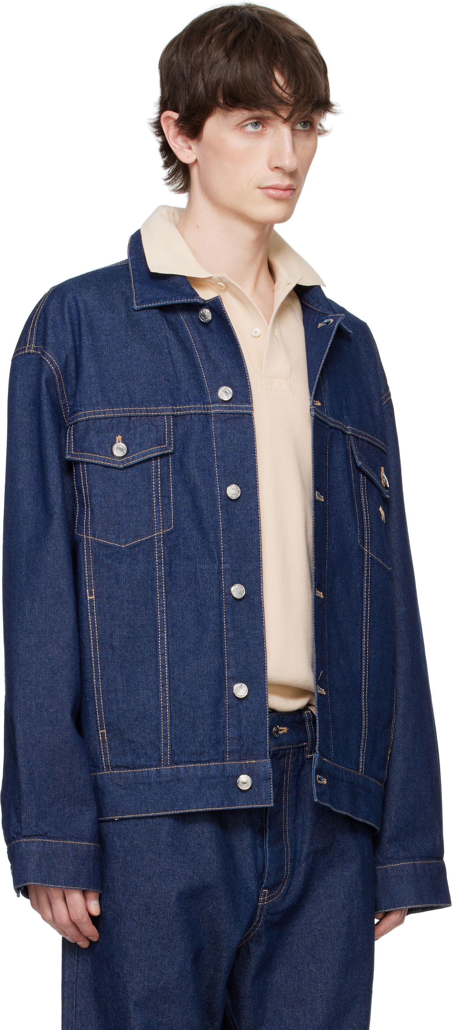 Bomberjakke MAISON KITSUNÉ Maison Kitsuné Profile Fox Denim Trucker Jacket Blå | OM02103WW0081, 1