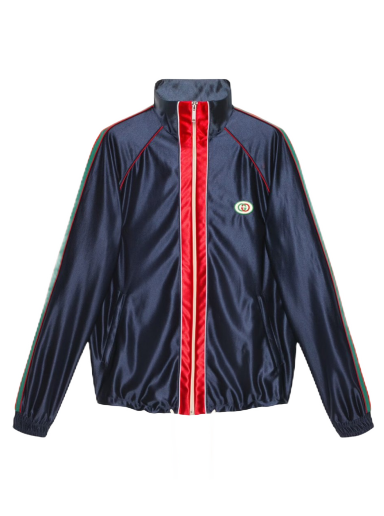 Jakke Gucci Shiny Jersey Jacket Mørkeblå | 655341 XJDF1 4330
