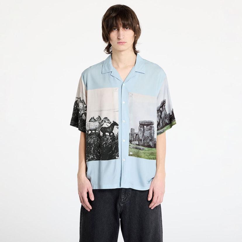 Skjorte Pleasures PLEASURES Stone Horse Button Down Shirt Blå | P25SP022 BLUE