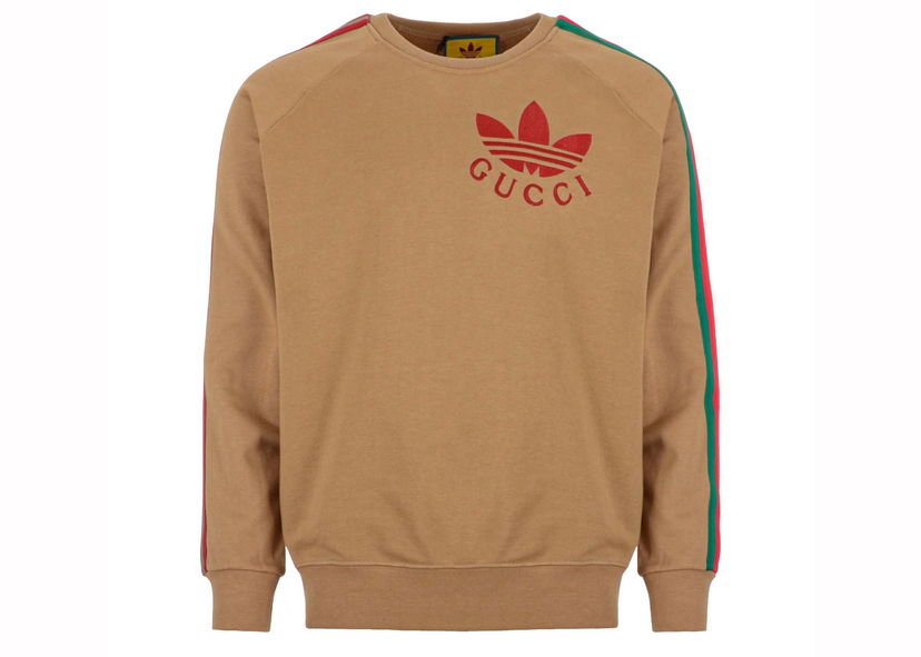 Sweatshirt Gucci x Adidas Trefoil Sweatshirt Beige Brun | 691638 XJEML 2184