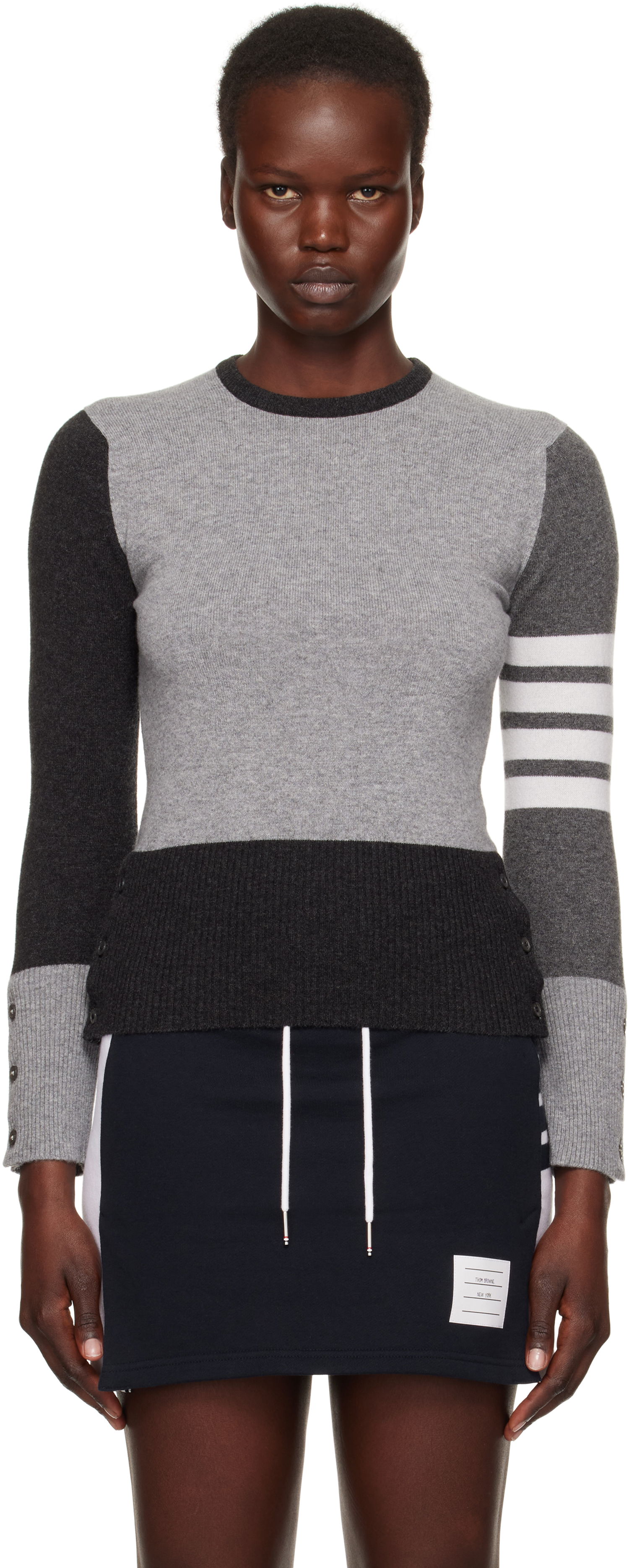 Sweater Thom Browne Colorblock Crew Neck Sweater Grå | FKA001F-00011, 0