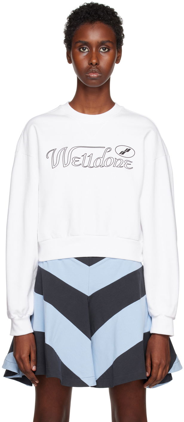 Sweatshirt We11done Cropped Graphic Sweatshirt Hvid | WD-TS3-22-860-W-WH