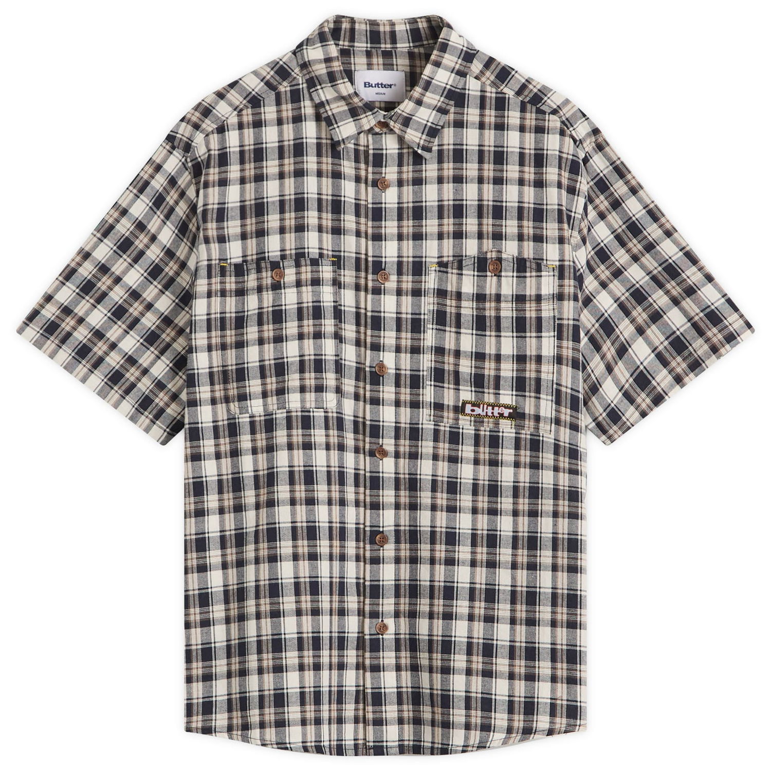 Skjorte Butter Goods Butter Goods Asymmetrical Short Sleeve Shirt Beige | BG251403-BLU, 0