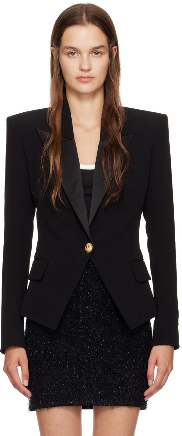 Jakke Balmain Single-Button Satin-Lapel Blazer Sort | DF1SE059VB00