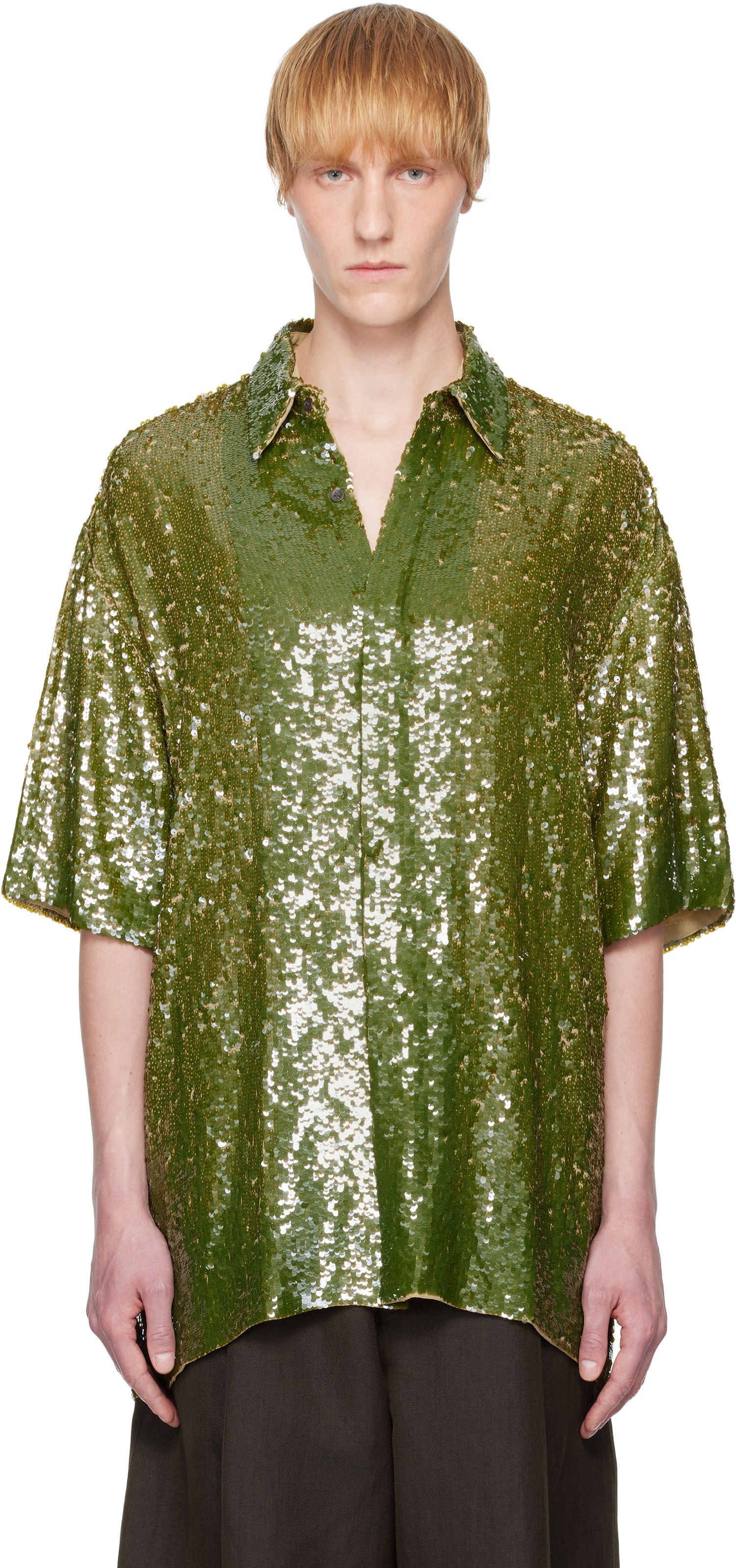 Skjorte Dries Van Noten Dries Van Noten Sequin Button-Up Shirt Grøn | 251-080751-1480, 0