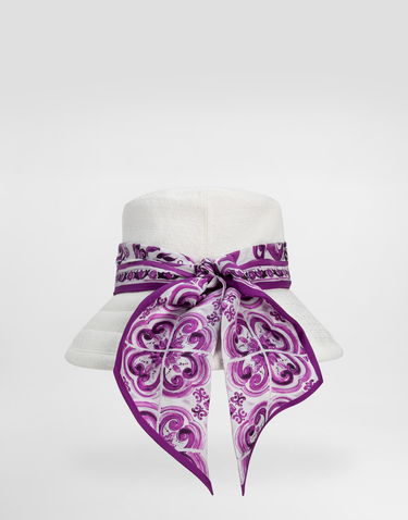 Hat Dolce & Gabbana Dolce & Gabbana Mat Bucket Hat with Purple Printed Scarf Hvid | FH671AFU9AUW0001, 3