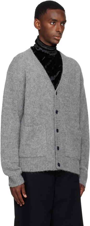 Sweater Dries Van Noten Dries Van Noten Alpaca & Merino Wool V-Neck Button-Front Cardigan with Pockets Sort | 252-021224-2709, 4