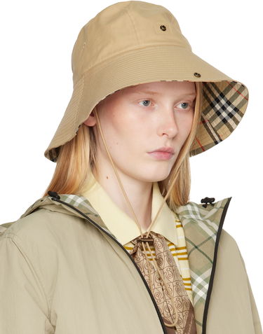 Hat Burberry Burberry Check Brim Gabardine Bucket Hat Beige | 8112365, 1