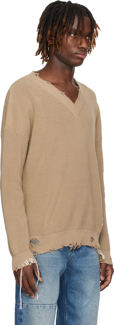 Sweater Maison Margiela MM6 Maison Margiela Eaten Knit V-Neck Sweater Beige | SH0HN0001 M13089, 4
