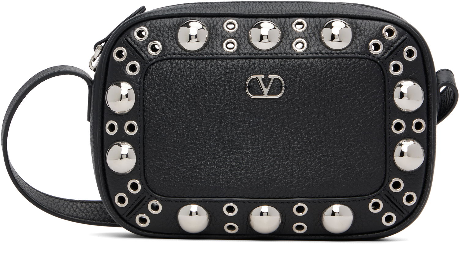 Skuldertaske Valentino Valentino Garavani Nellcôte Calfskin Studded Shoulder Bag Sort | 7Y2B0R74MJL, 0