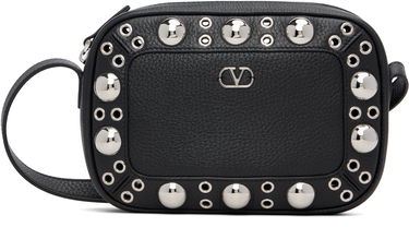 Skuldertaske Valentino Valentino Garavani Nellcôte Calfskin Studded Shoulder Bag Sort | 7Y2B0R74MJL, 0