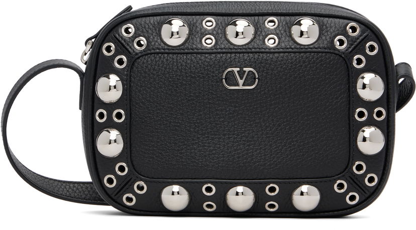 Skuldertaske Valentino Valentino Garavani Nellcôte Calfskin Studded Shoulder Bag Sort | 7Y2B0R74MJL