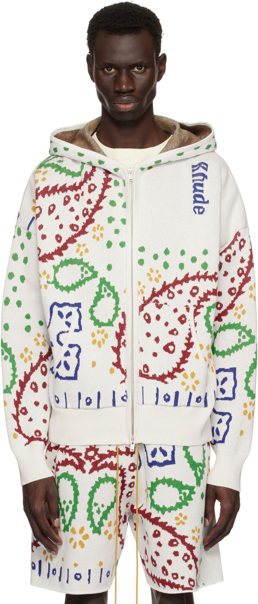 Sweatshirt Rhude Rhude Bandana Knit Full-Zip Hoodie Hvid | RHPS25HO01472