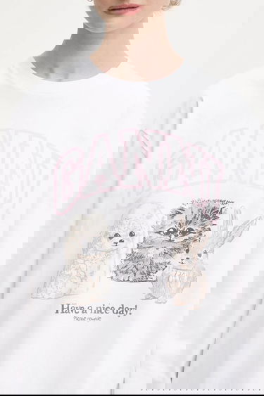 T-shirt GANNI Re-cut Heavy Jersey Animals Long-sleeved T-shirt Hvid | T4275, 3