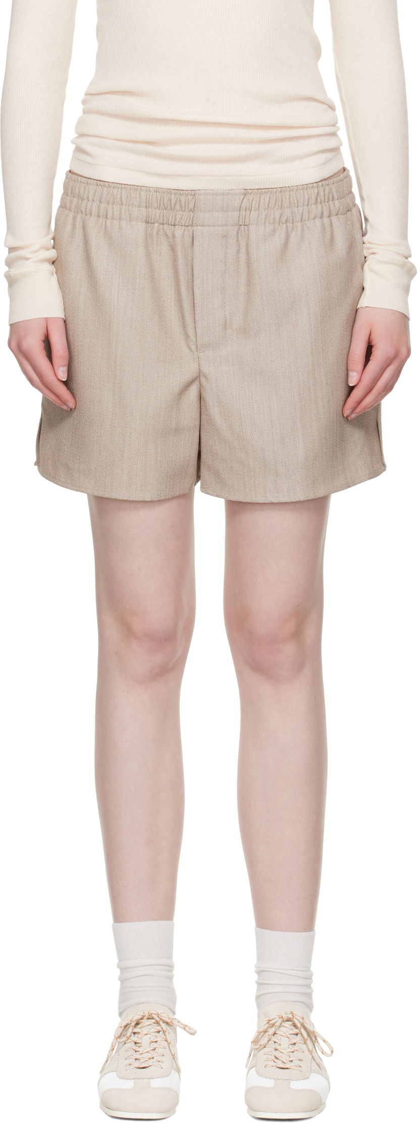Shorts AMI AMI Paris Wool Elasticated Shorts Beige | USO117.WV0065