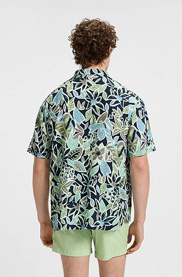 Skjorte BOSS Relaxed Fit Floral Print Beach Shirt Mørkeblå | 50540065, 1