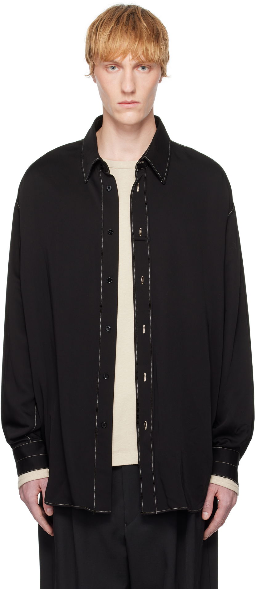 Skjorte LEMAIRE Lemaire Loop Button-Up Shirt Sort | SH1169 LF1392