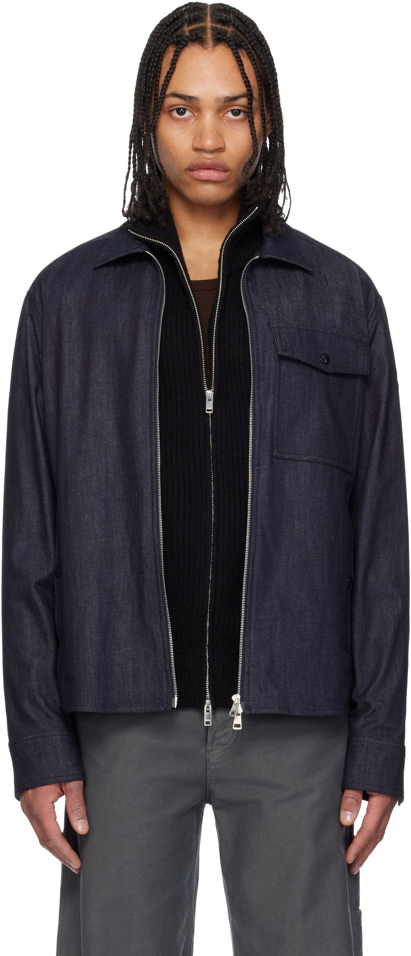 Jakke Moncler Moncler Long Sleeve Zip-Up Denim Jacket Blå | K10912F00017M6688
