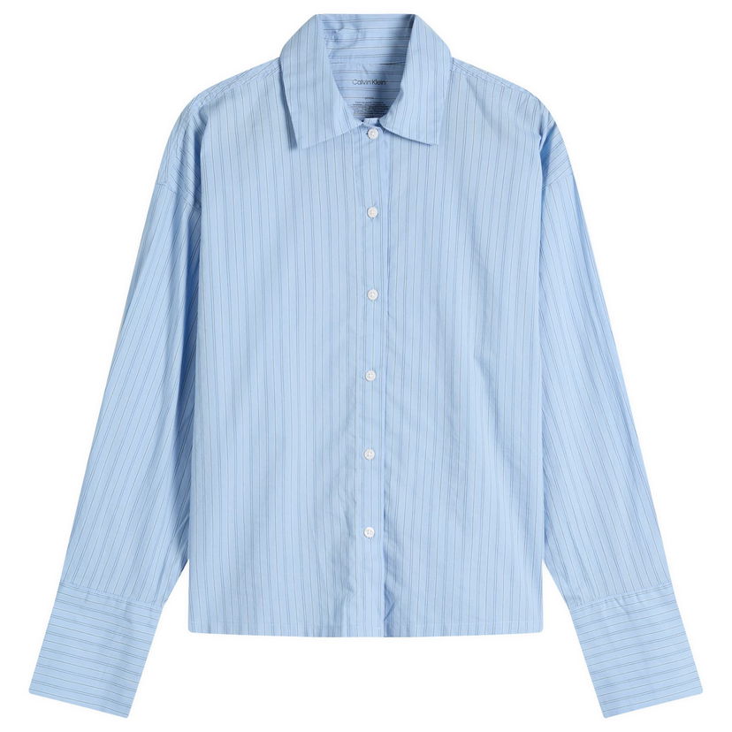 Skjorte CALVIN KLEIN Calvin Klein Cotton Poplin Sleep Shirt, Size Large Blå | 000QS7243E2S3
