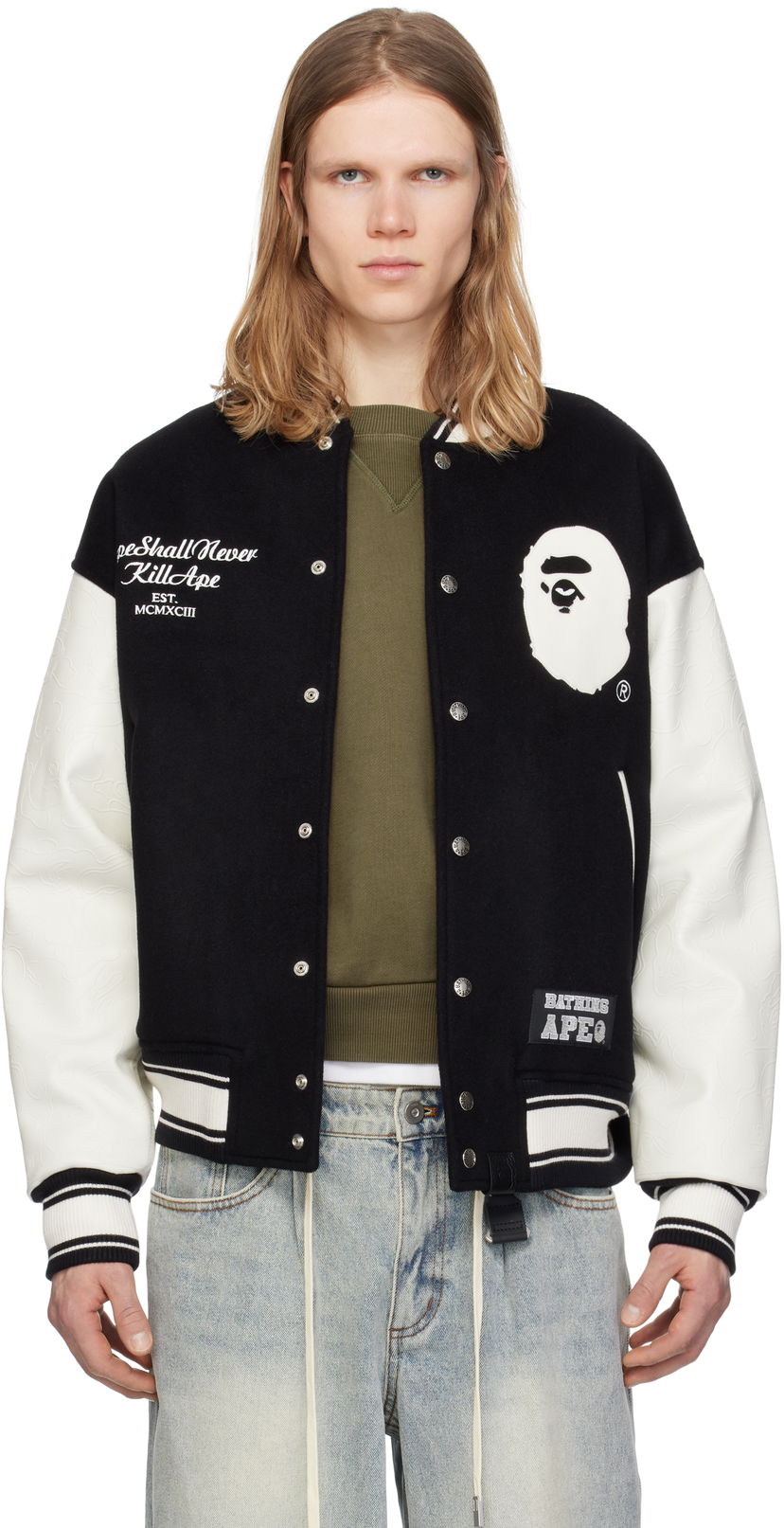 Bomberjakke BAPE A Bathing Ape Varsity Bomber Jacket Sort | 001HJK701301N