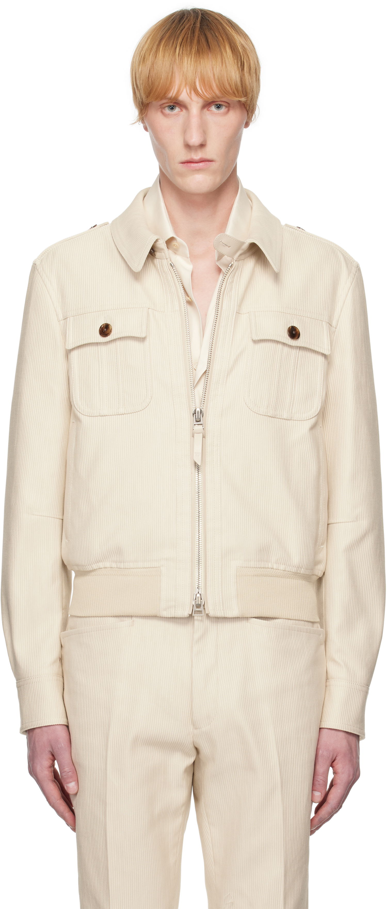 Bomberjakke Tom Ford TOM FORD Summer Corduroy Battle Jacket Beige | OBS054-FMC210S25, 0
