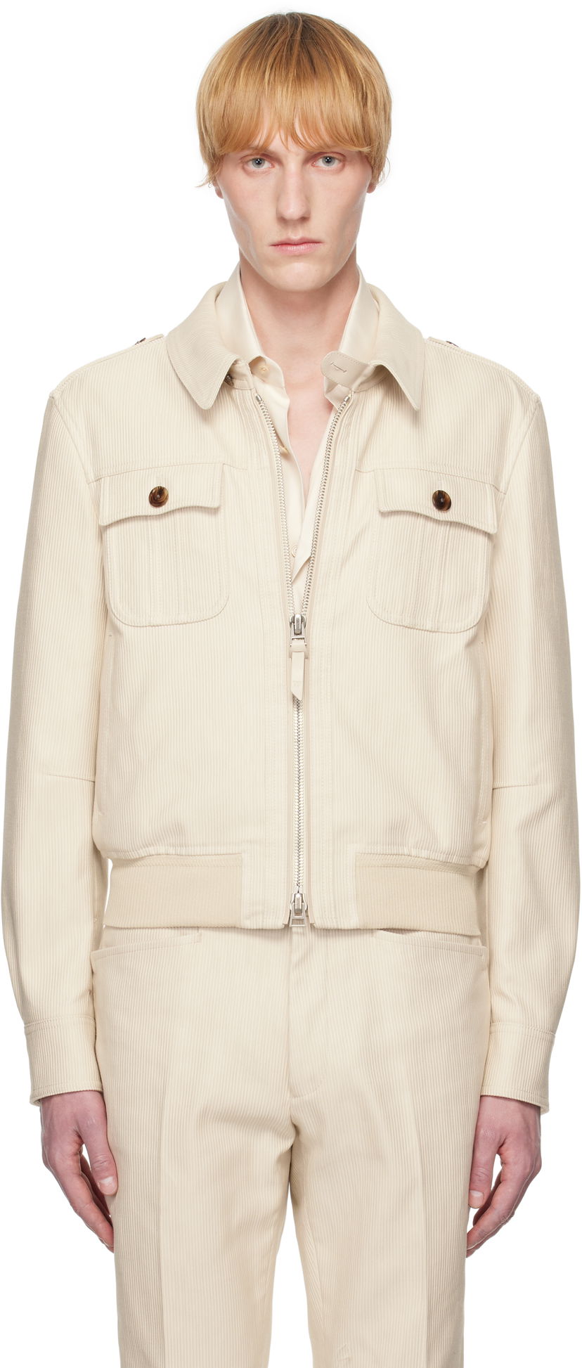 Bomberjakke Tom Ford TOM FORD Summer Corduroy Battle Jacket Beige | OBS054-FMC210S25
