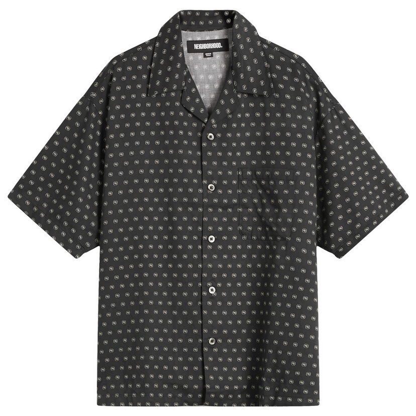 Skjorte Neighborhood Monogram Pattern Hawaiian Shirt, Size Large Sort | 251TSNH-SHM11-BLK