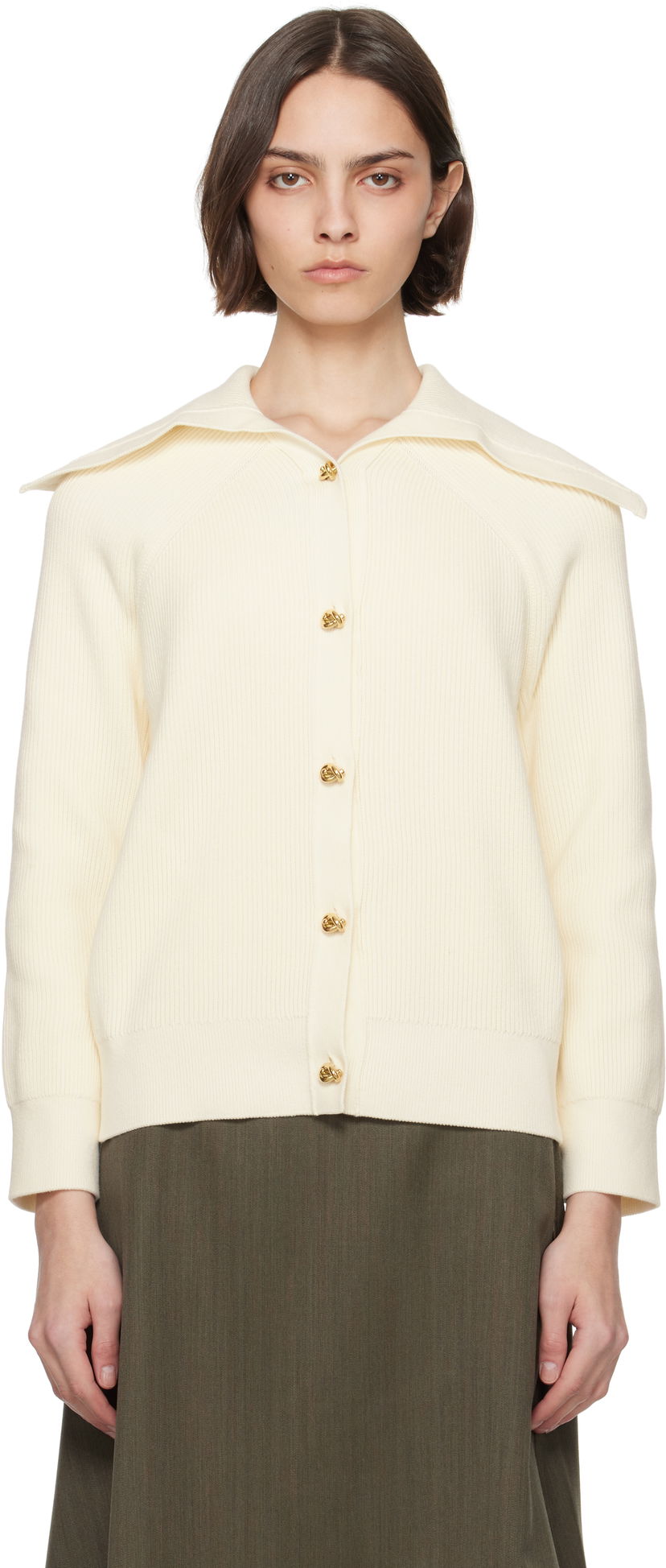 Sweater Bottega Veneta Bottega Veneta Rib Knit Cotton Cardigan Hvid | 829580 V59X0